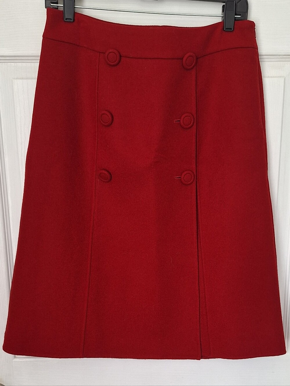 Talbots Red 100% Wool Double Breasted A-Line Skirt NWOT
